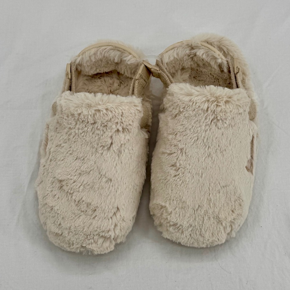 Nike Calm SE Mules Womens Size 7 Sand Drift Cream Fur Adjustable Slip On Clogs